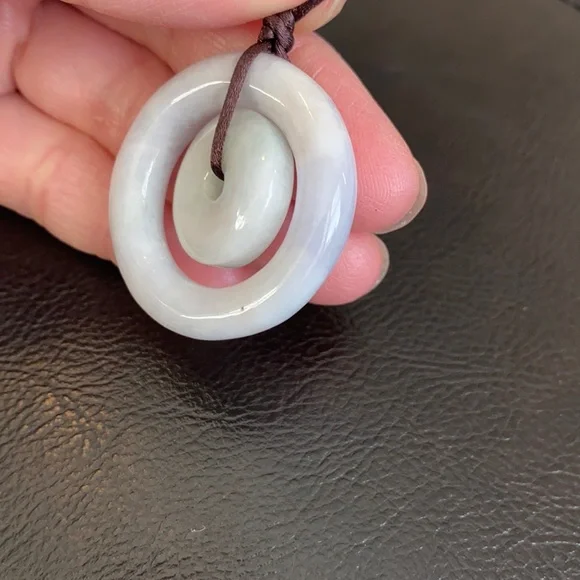 Double Round Donut Jade Natural Pendant White Lucky